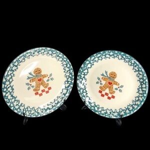 2 Folk Craft by Tienshan Gingerbread 10 7/16” Dinner Plates in EUC